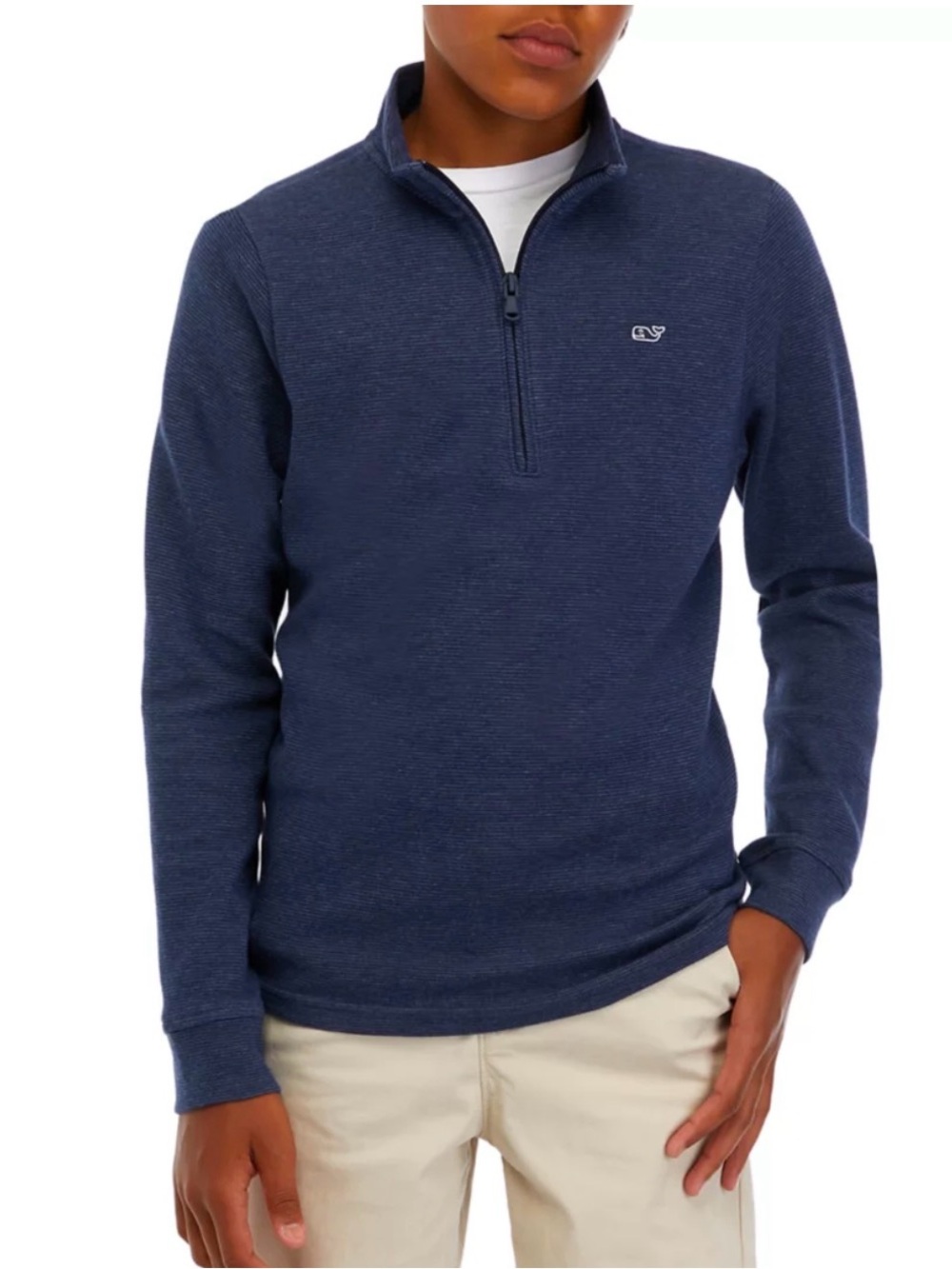 Vineyard Vines Saltwater 1/4 Zip Pullover Boys L 16 Navy Blue Sweater Whale